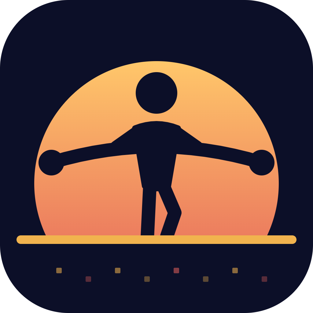 Tightrope Game logo: a walker with a balance pole on a wire in front of a setting sun